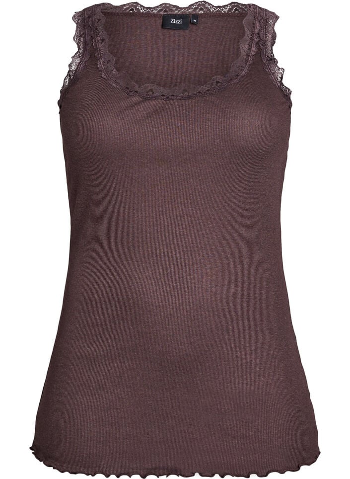 Top avec finitions en dentelle, Marron, Packshot image number 0