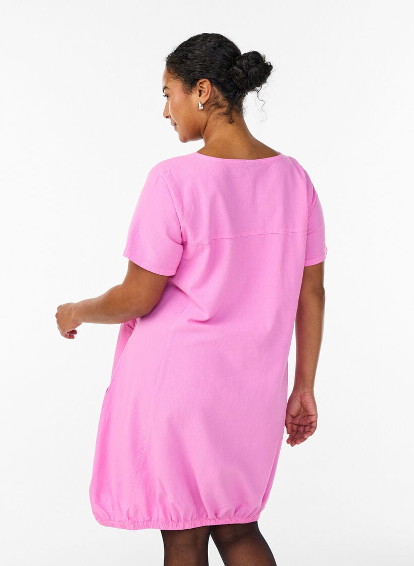 Katoenen jurk met korte mouwen, Roze, Model image number 2