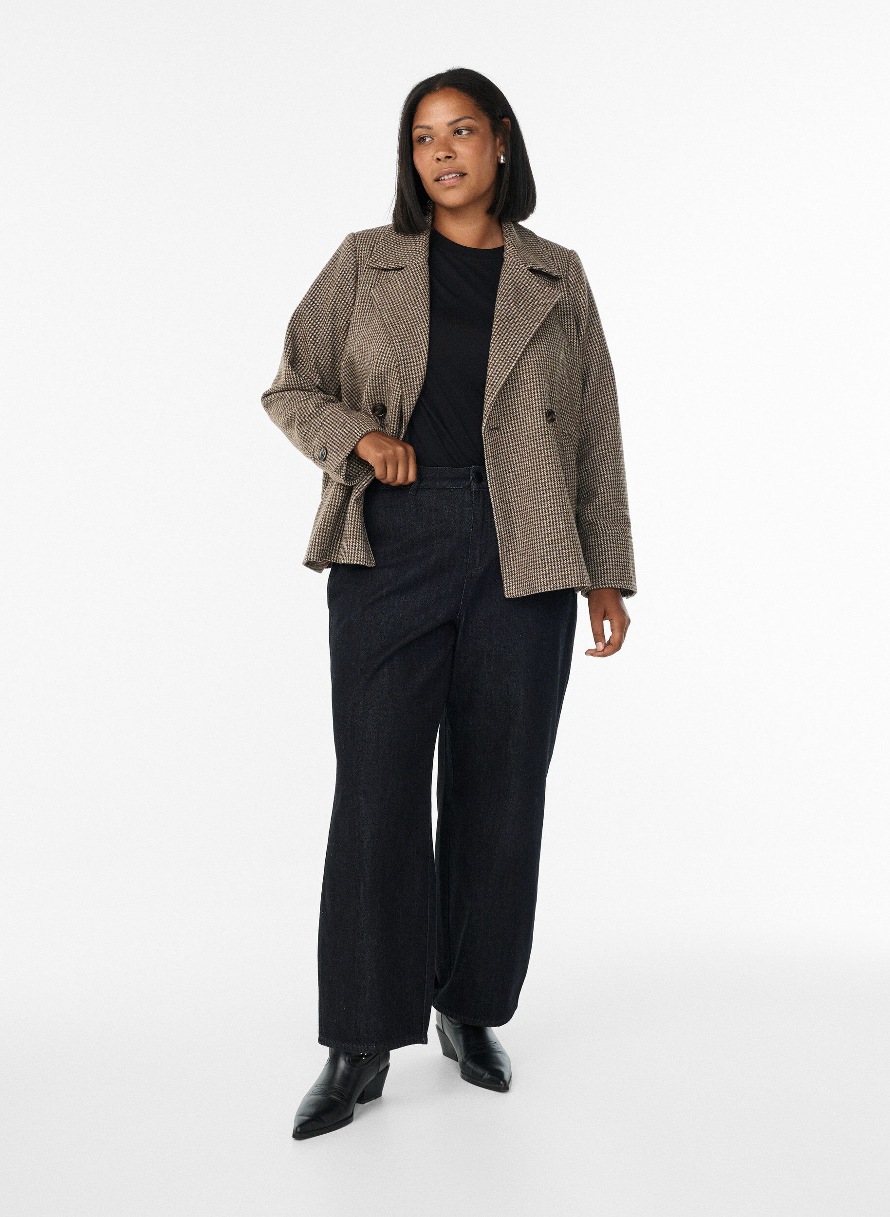 ZizziKorte blazer met dubbele rij knopen, Bruin, Model image number 1