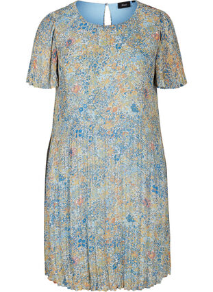 Belle robe plissée fleurs , Light Blue Multi AOP, Packshot image number 0