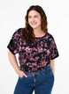 Soepelvallend T-shirt met bloemenprint, Black Purple Fl. AOP, Model image number 0
