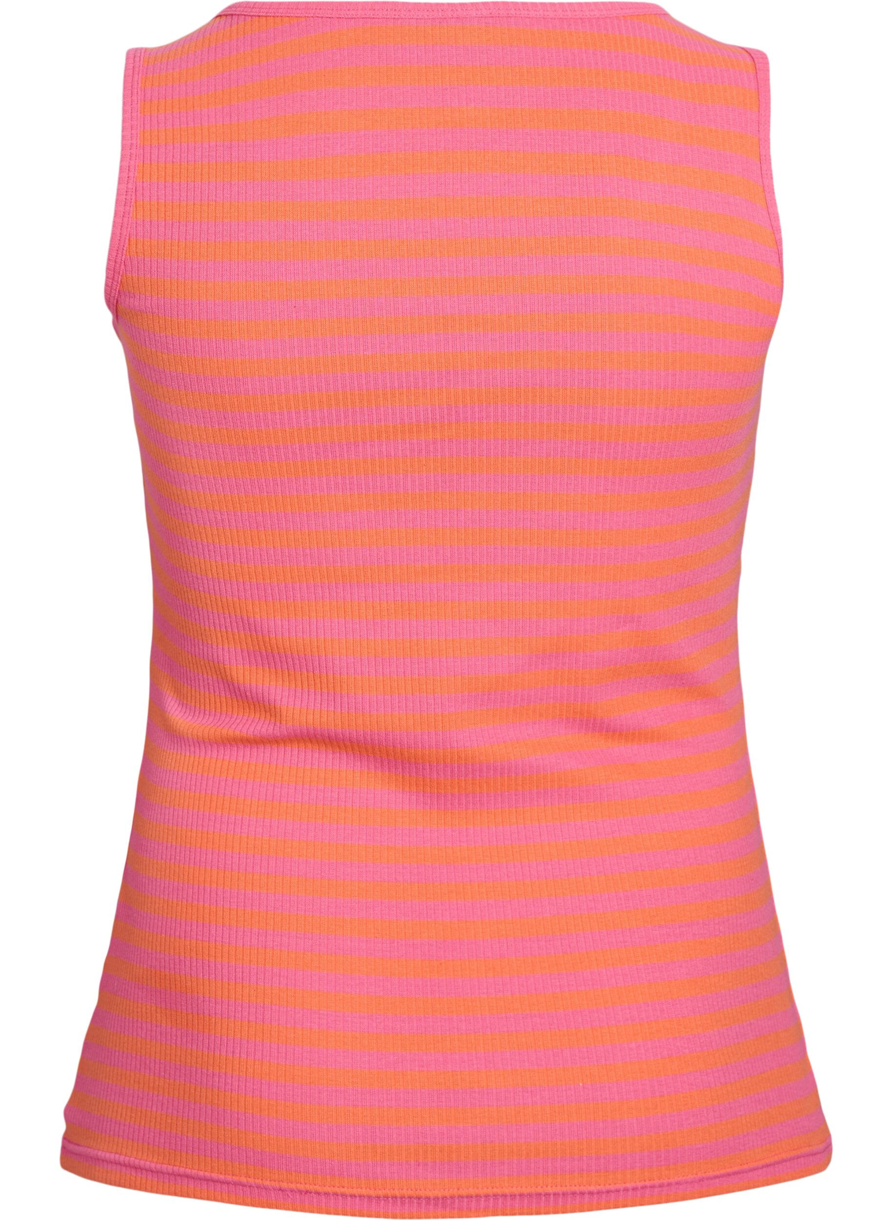 ZizziGestreepte tanktop met een ribstructuur, Oranje, Packshot image number 1