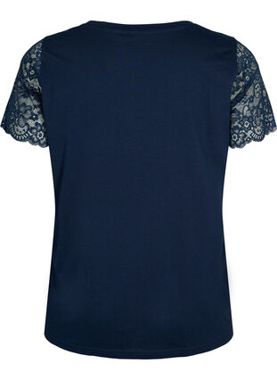 T-shirt en coton à manches courtes en dentelle, Navy Blazer, Packshot image number 1