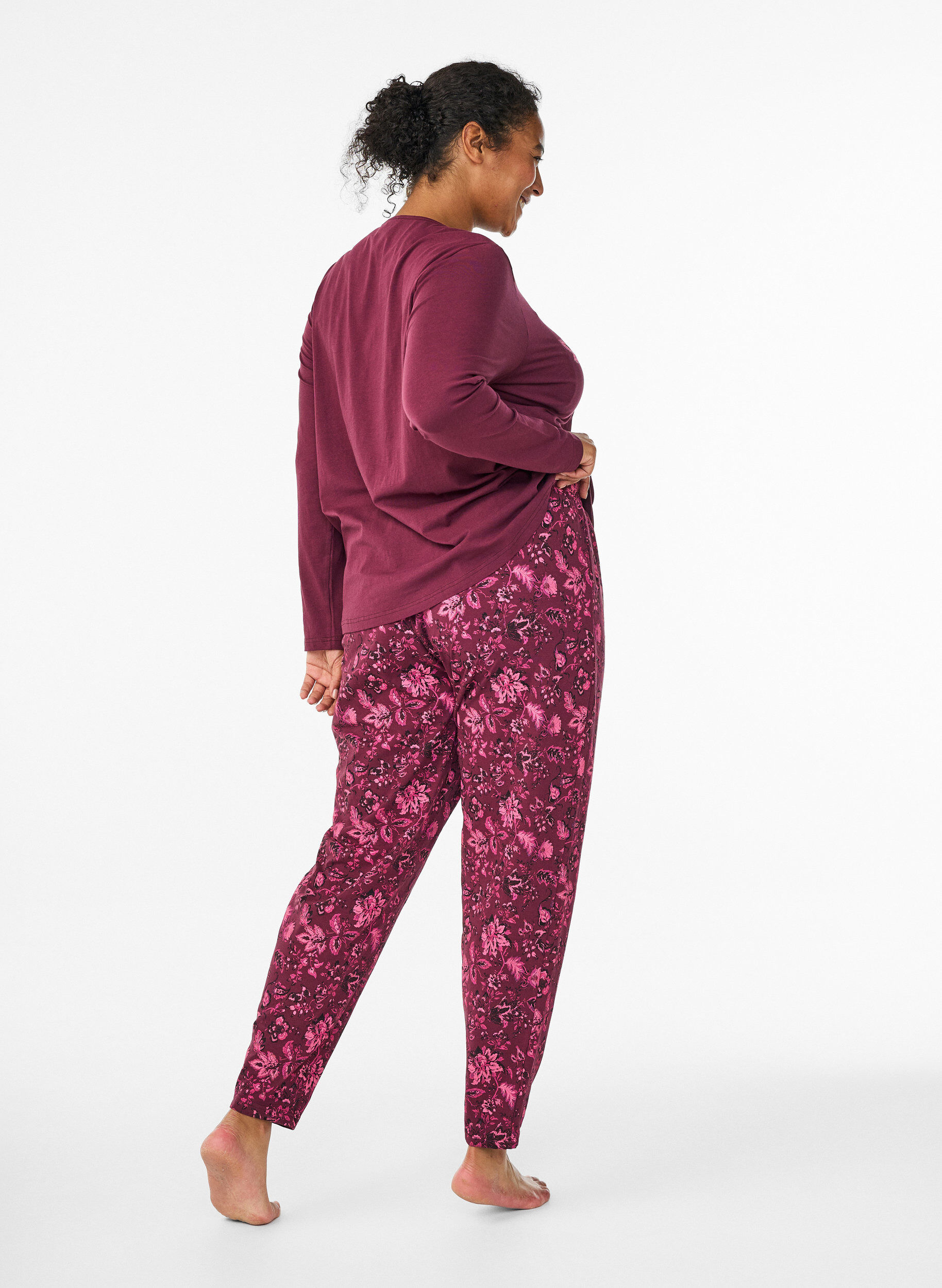 ZizziKleren pyjama broek met print, Donker Bordeaux, Model image number 1