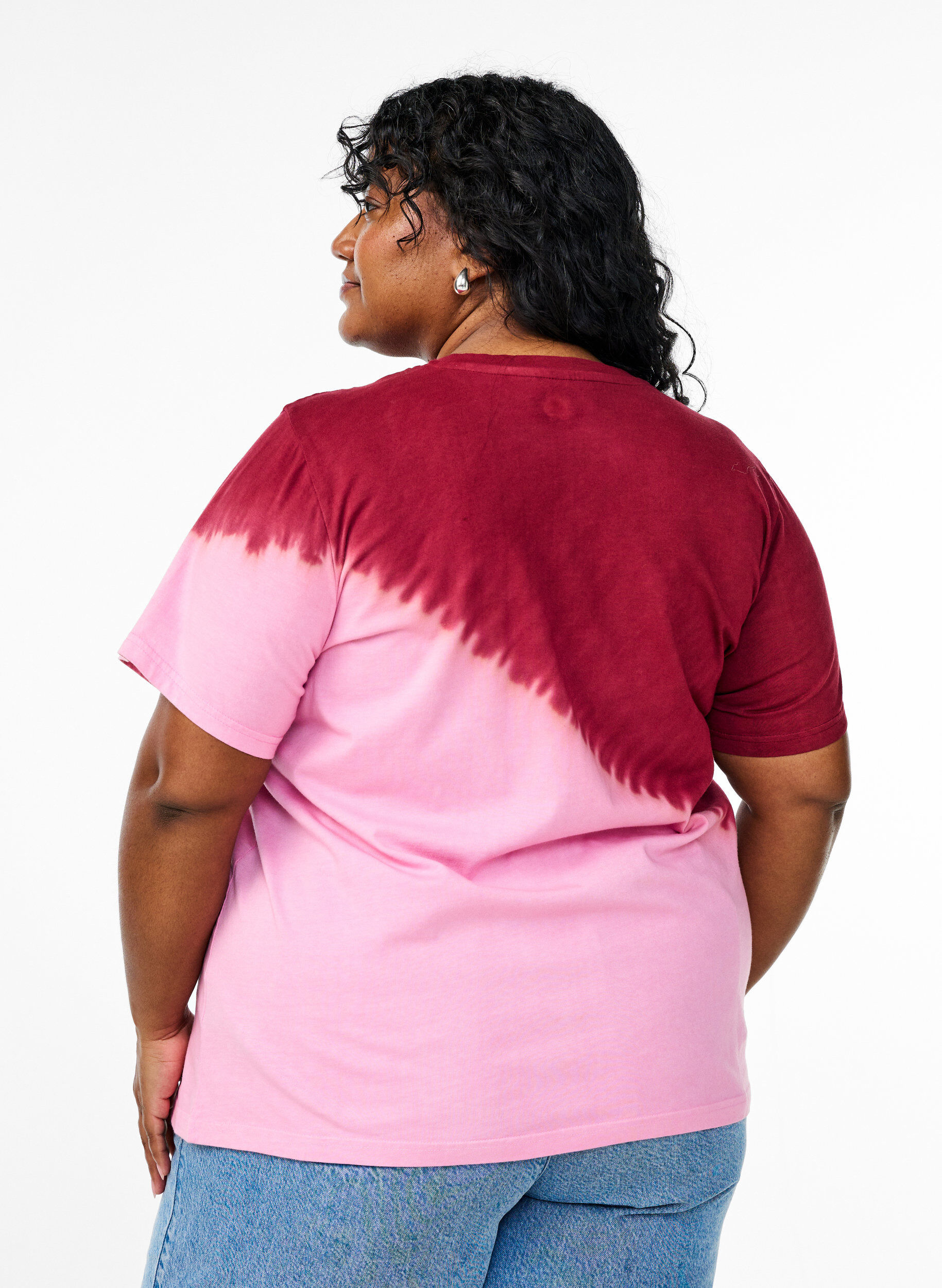 ZizziDip-dye T-shirt van biologisch katoen, Rood, Model image number 2