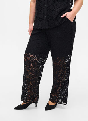 Pantalon en dentelle avec des poches, Black, Model image number 2