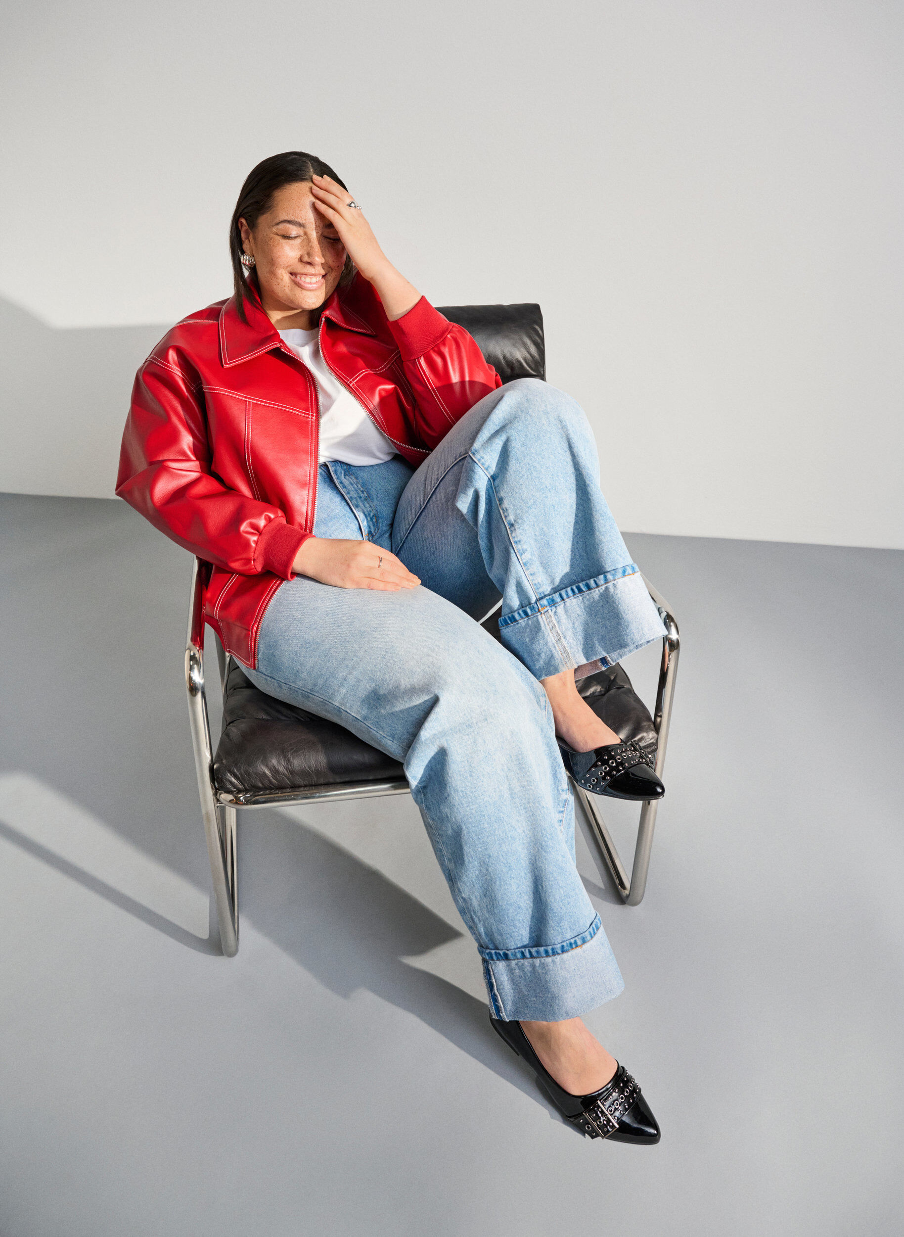 ZizziWide fit - Ballerina met bandje en studs, Zwart, Image image number 0