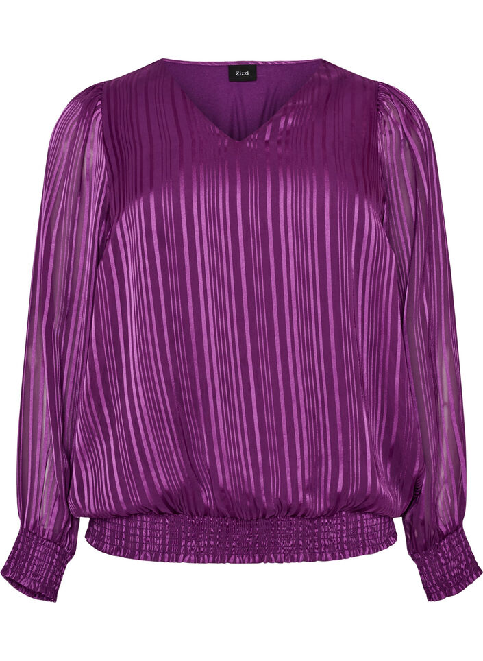Blouse &agrave; rayures avec coupe ballon, Violet, Packshot image number 0