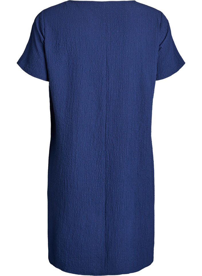 Robe courte avec texture froiss&eacute;e et manches courtes, Bleu, Packshot image number 1