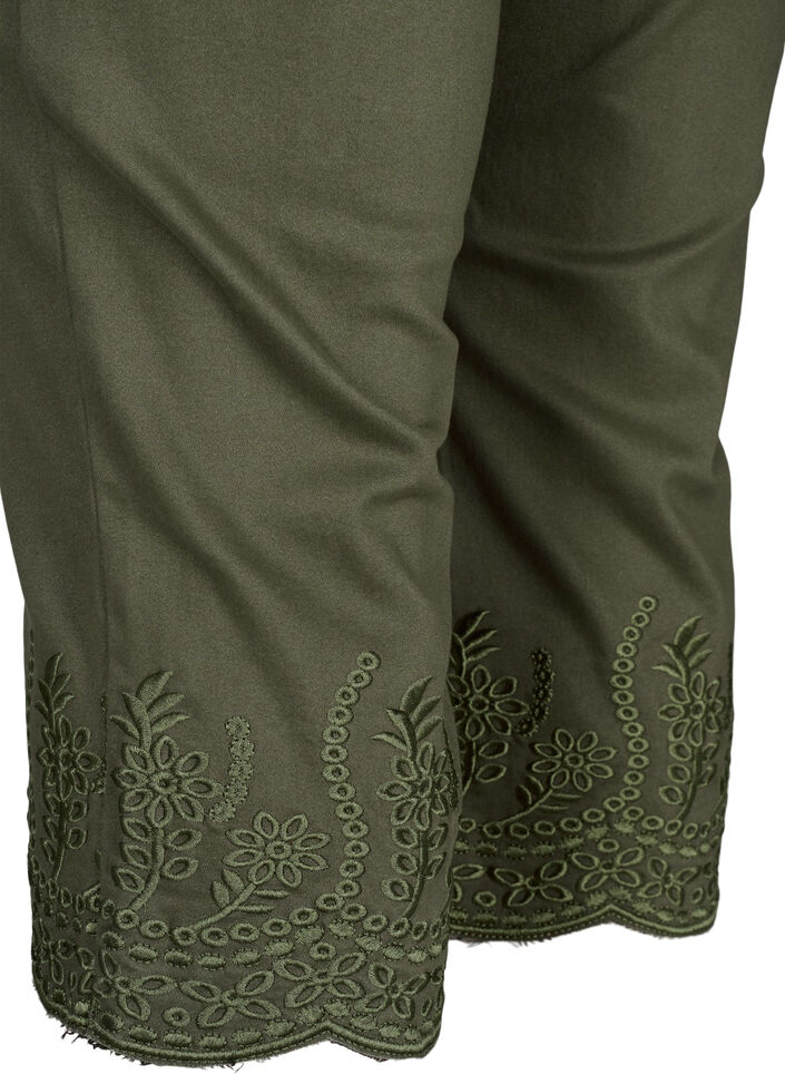 Capribroeken met hoge taille en broderie anglaise, Dusty Olive, Packshot image number 4