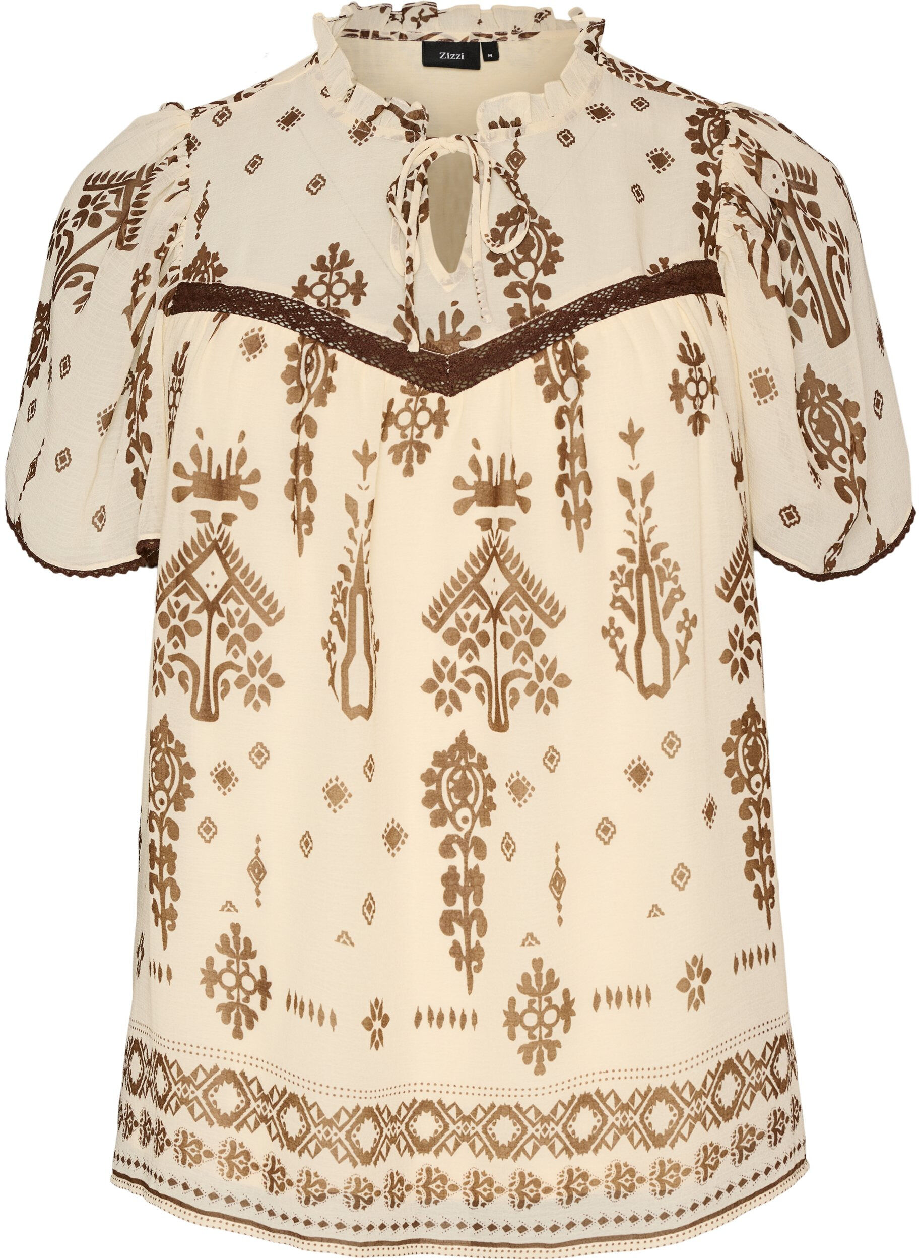 Blouse met patroon en gehaakte afwerking