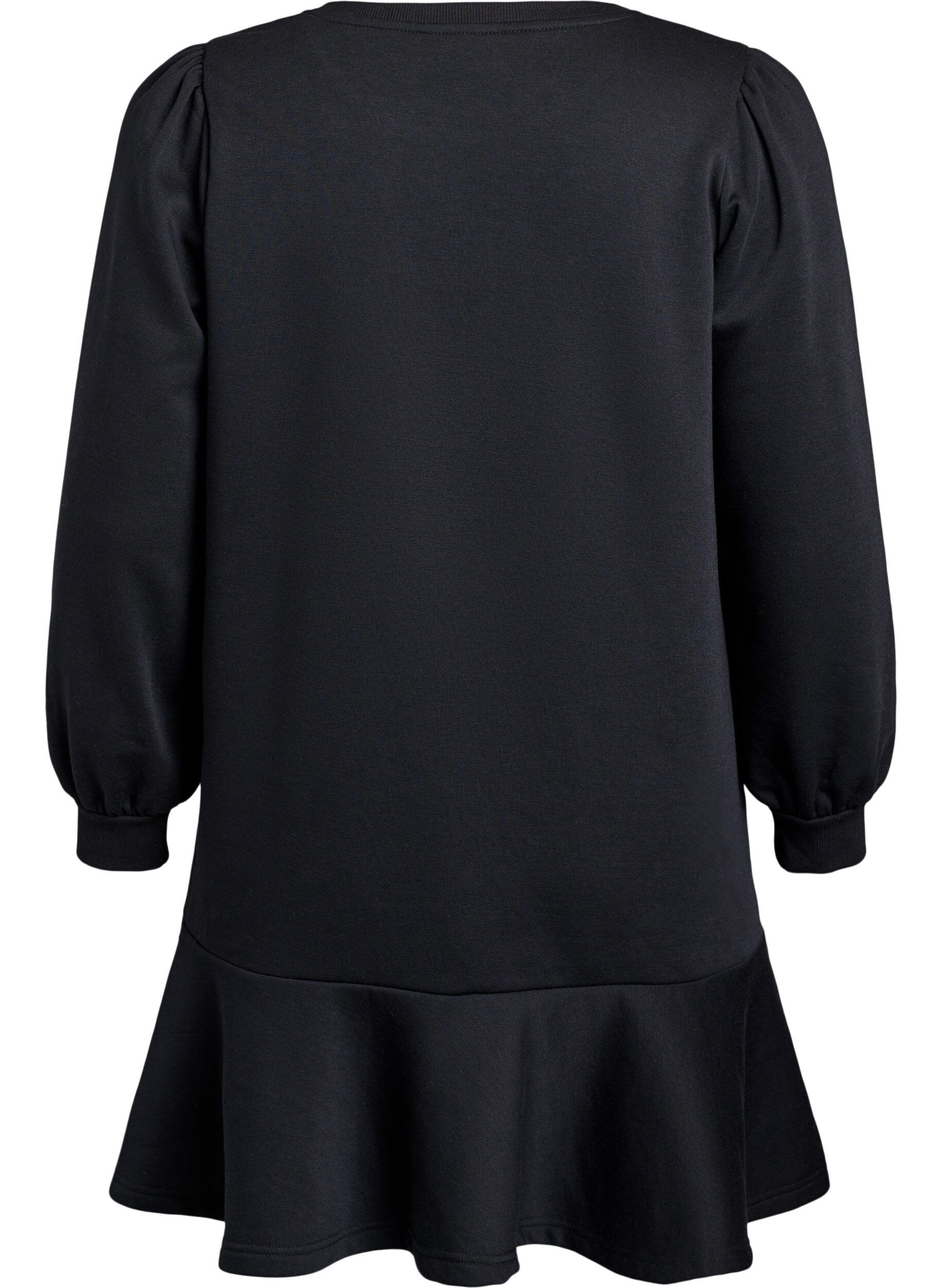 Zizzi Robe sweat courte avec volants, Noir, Packshot image number 1