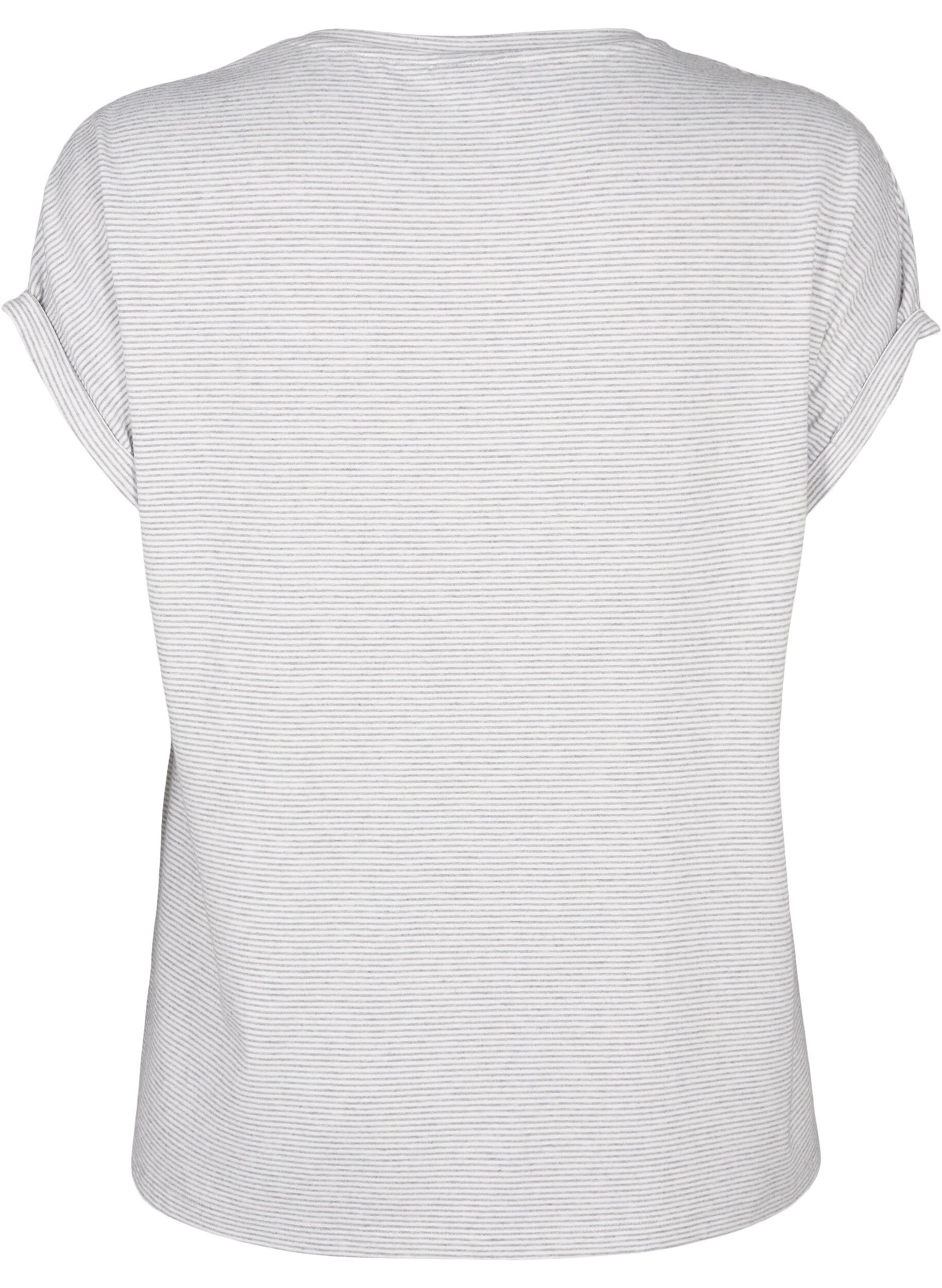 Zizzi Chemise de nuit ray&eacute;e &agrave; manches courtes, Gris clair, Packshot image number 1