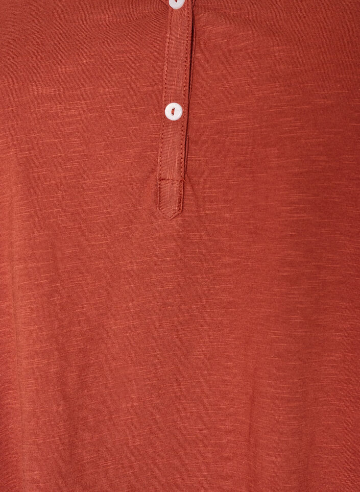 T-shirt &agrave; manches longues avec col V et boutons, Marron, Packshot image number 2