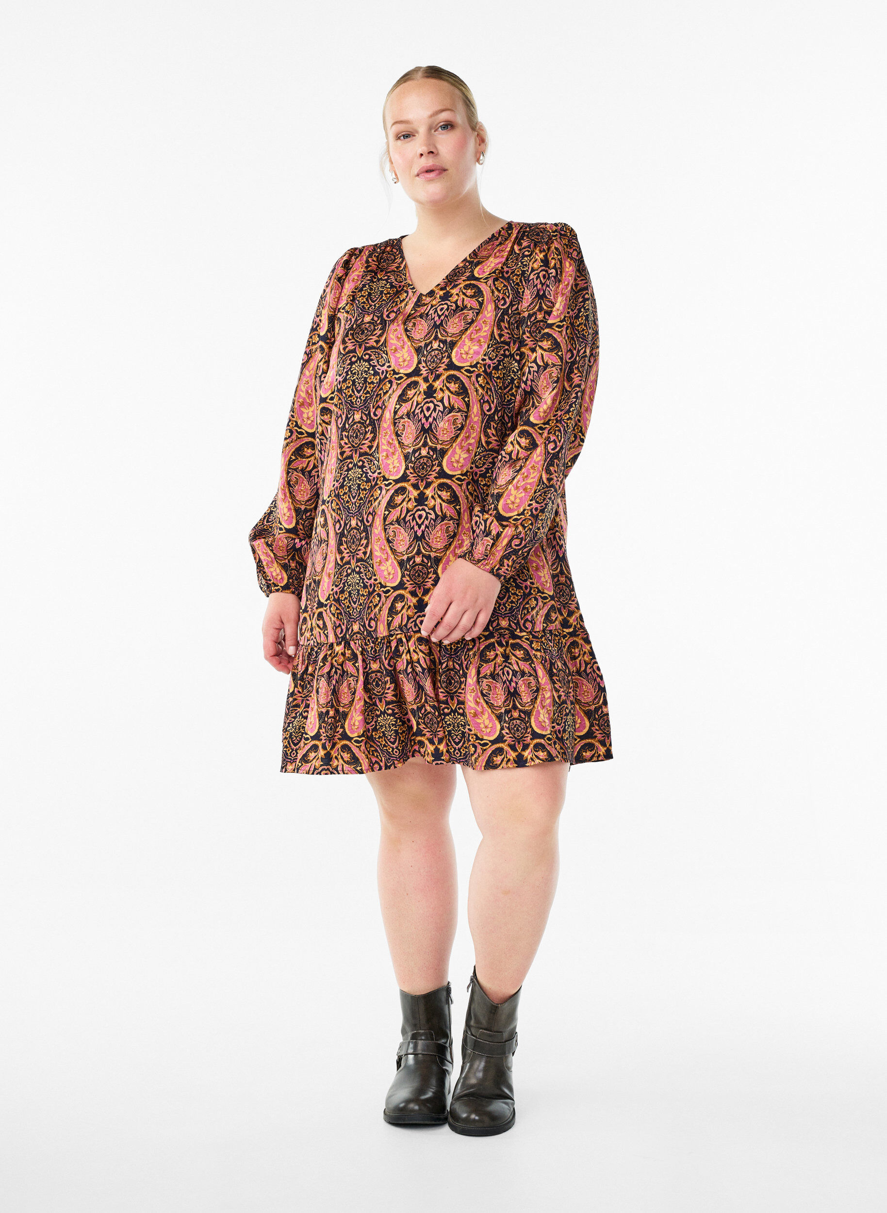 ZizziKorte A-lijn jurk met paisleyprint, Blauw, Model image number 1