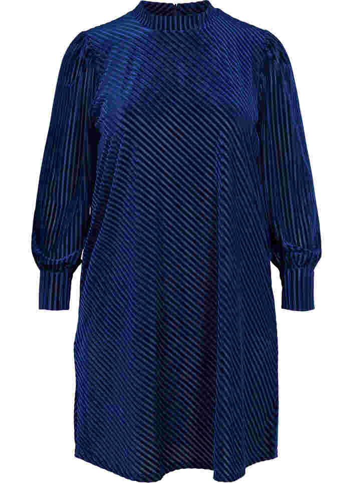 Getextureerde jurk in velours, Evening Blue, Packshot image number 0