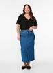 FLASH - Halflange denimrok met een voorsplit, Blauw, Model image number 0