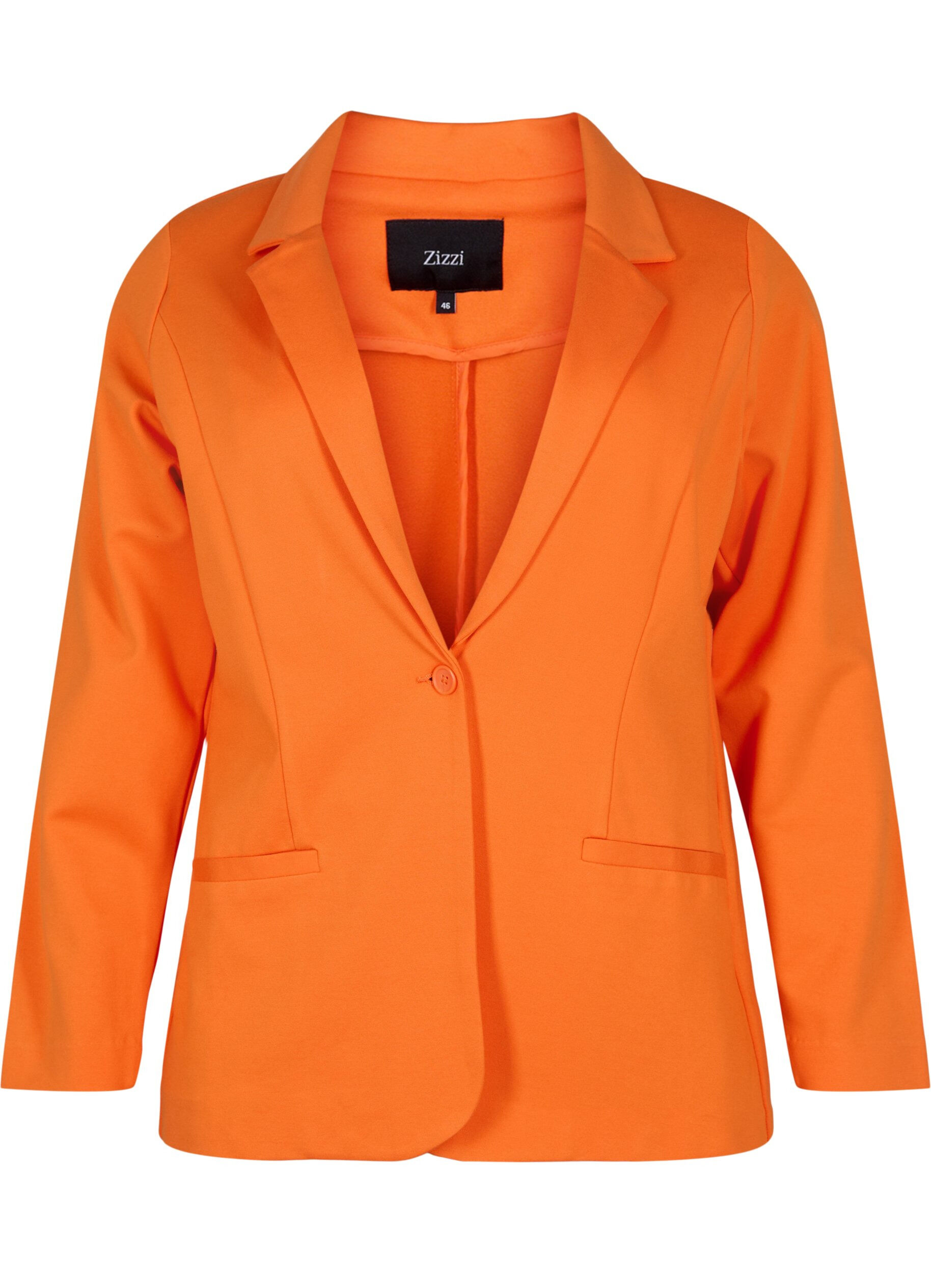 Zizzi Blazer simple avec bouton et poches d&eacute;coratives, Mandarin Orange, Packshot image number 0