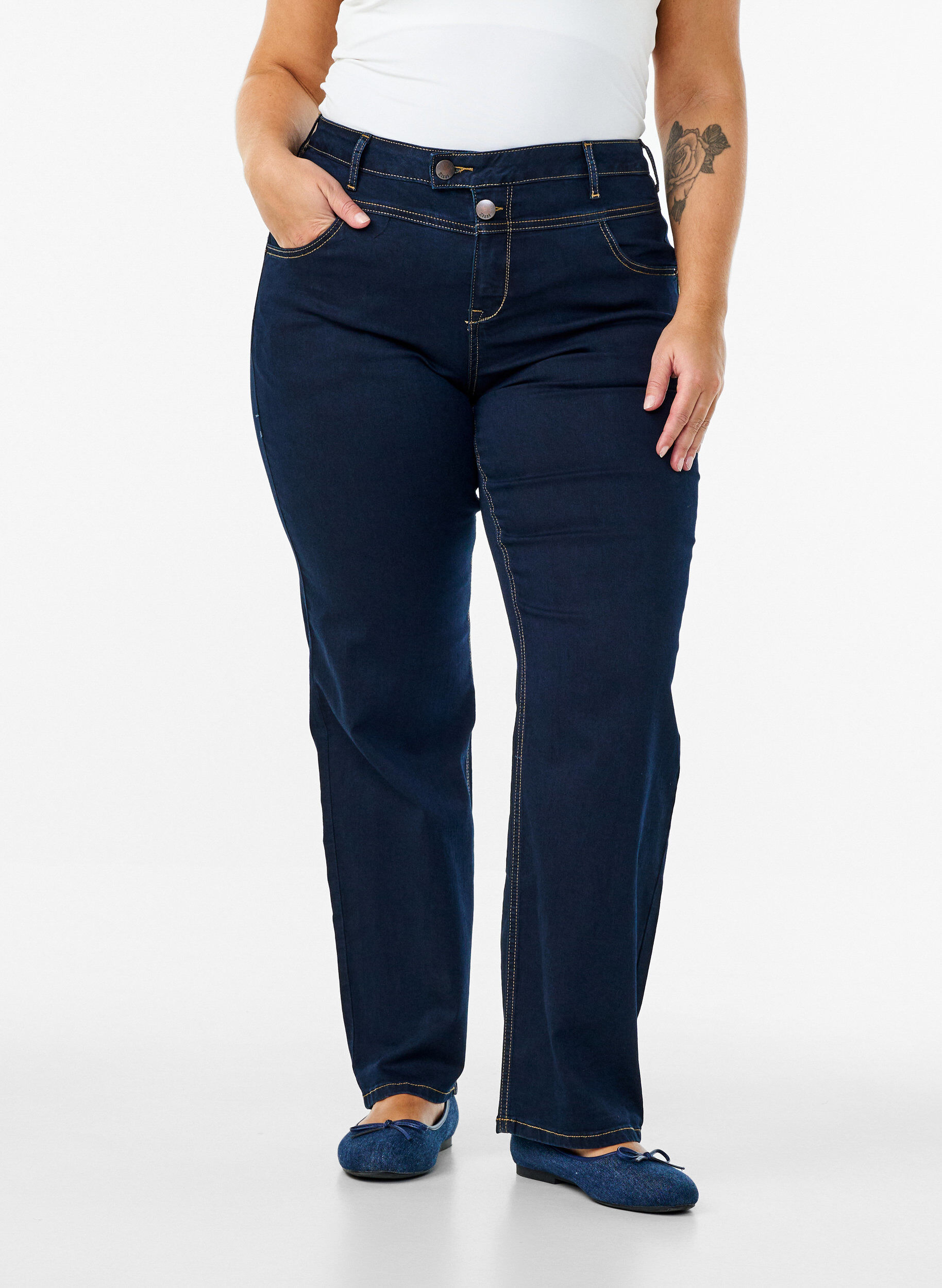 ZizziRegular fit Gemma jeans met hoge taille, Blauw, Model image number 2
