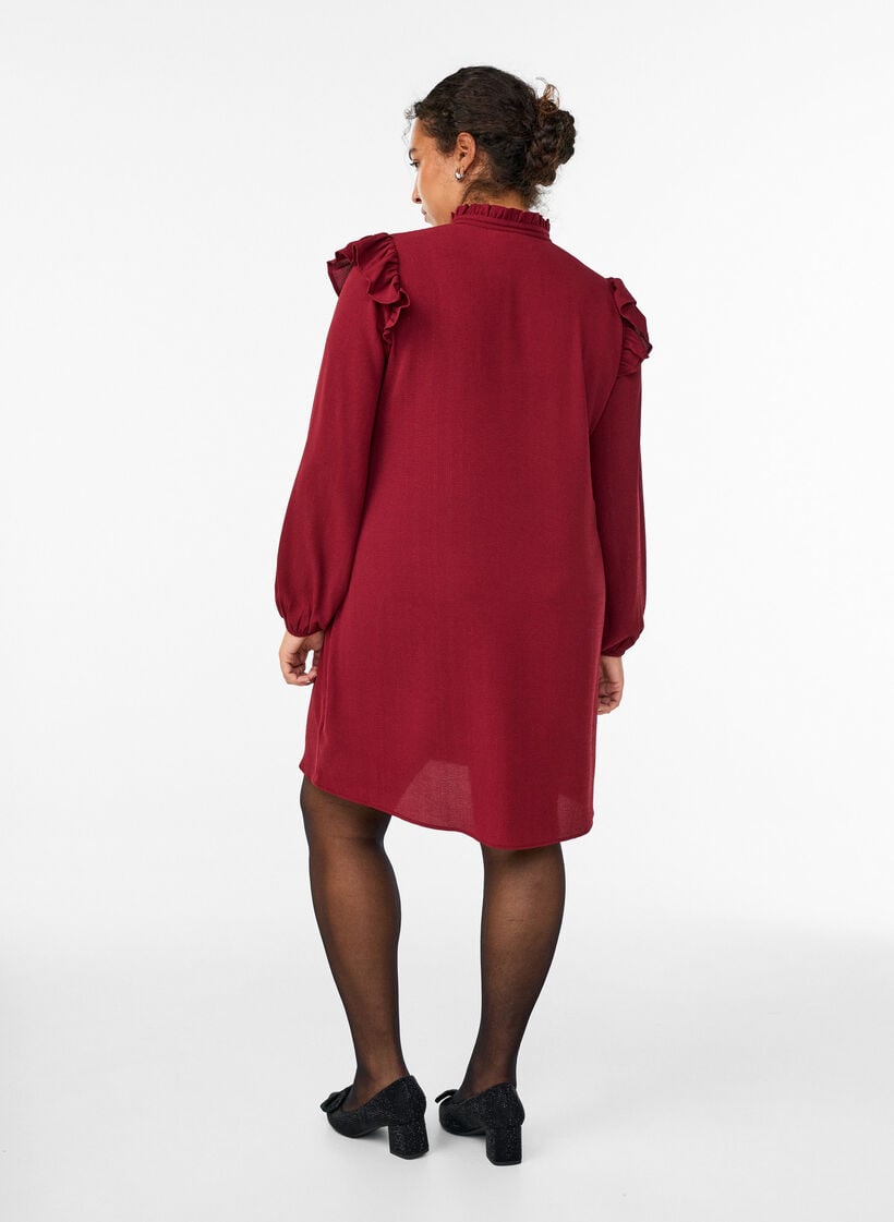 Robe courte &agrave; volants et paillettes, Bordeaux fonc&eacute;, Model image number 2