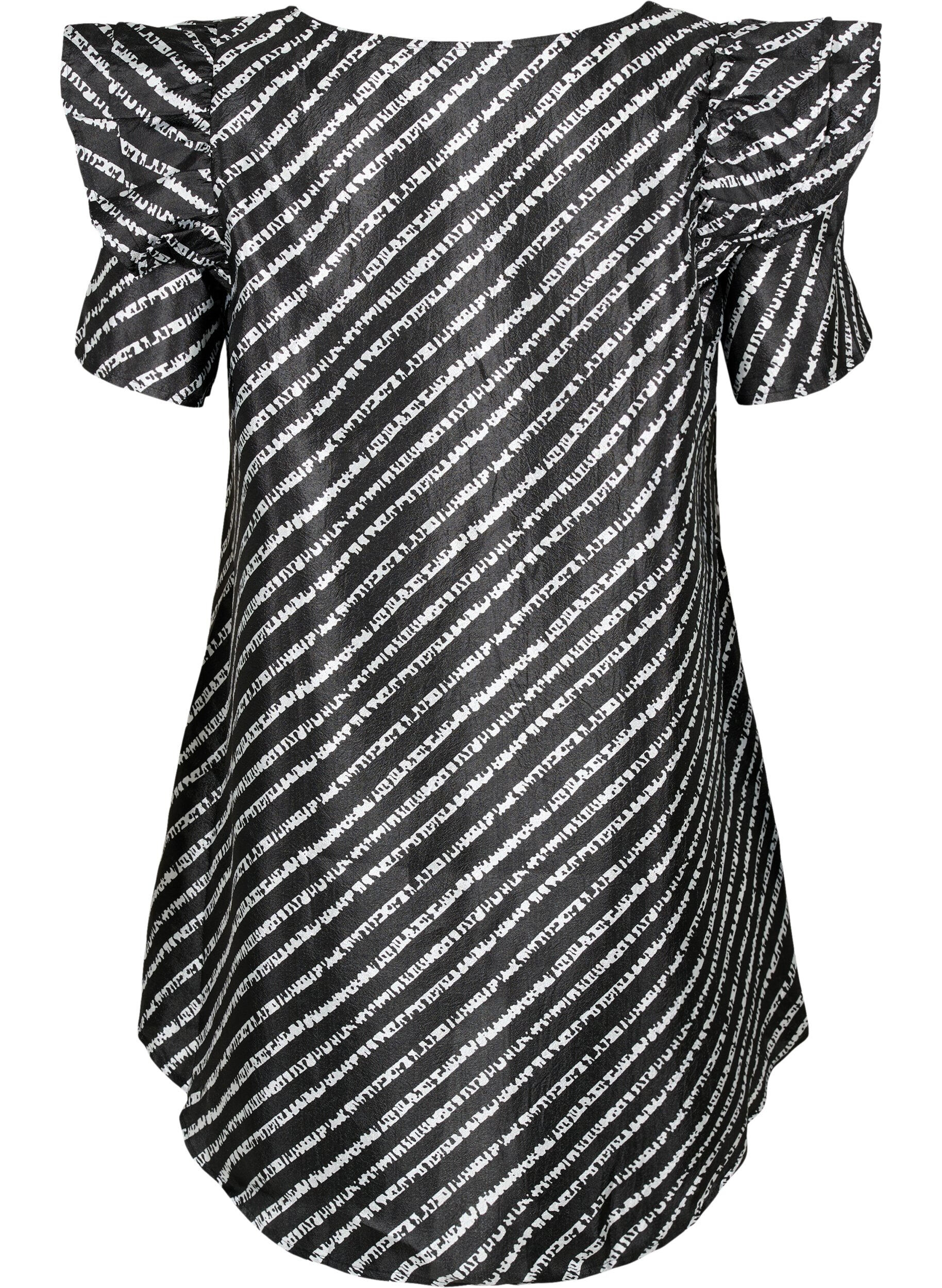 ZizziGestreepte tuniek met franjes, Black/White Stripes, Packshot image number 1