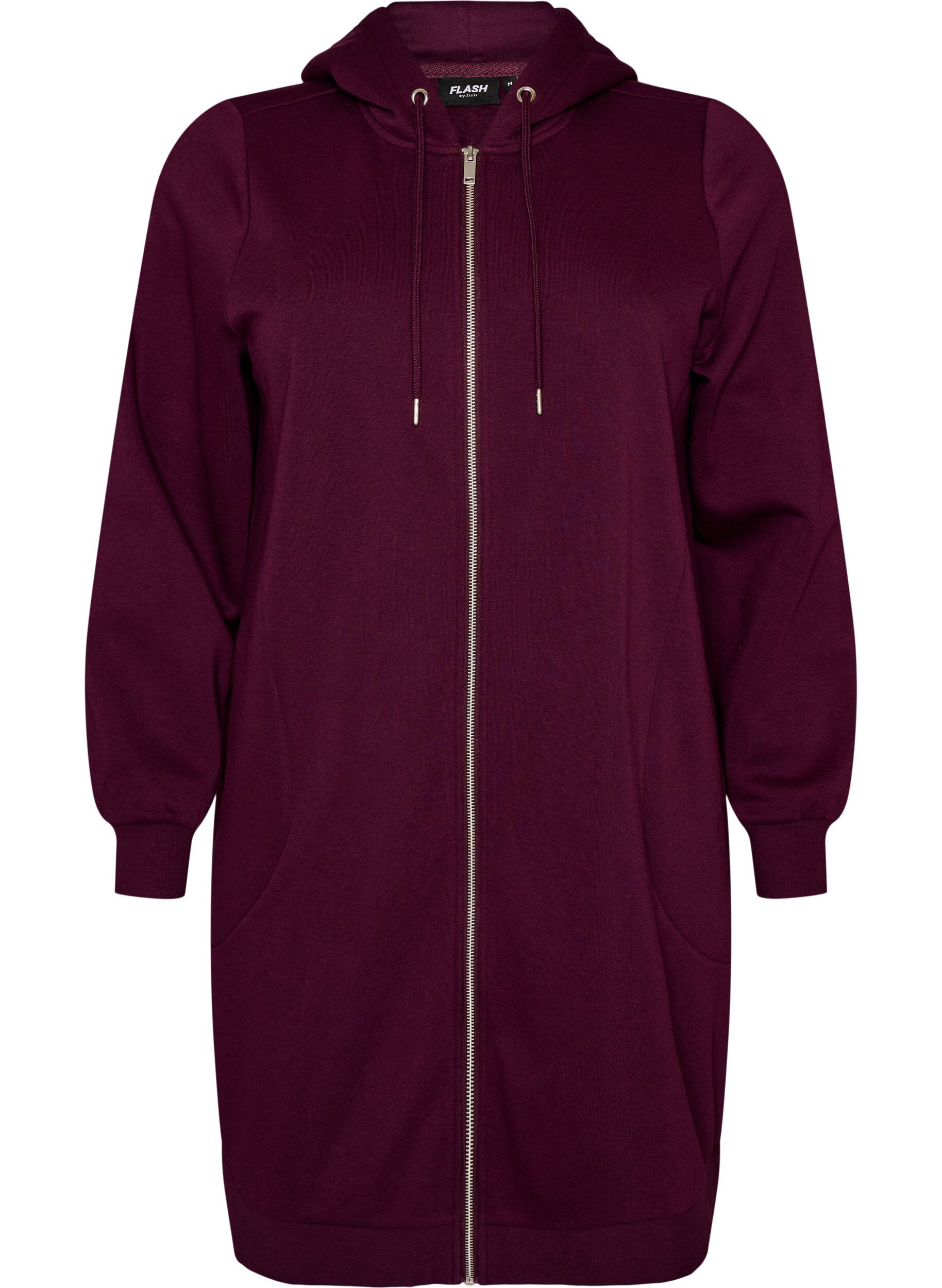 Lange hoodie met ritssluiting en zakken