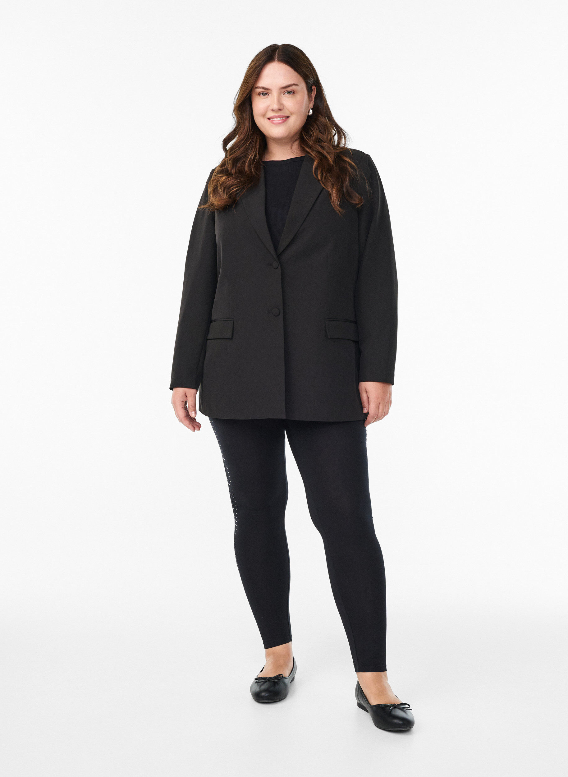 ZizziLegging met strassdetail, Zwart, Model image number 1