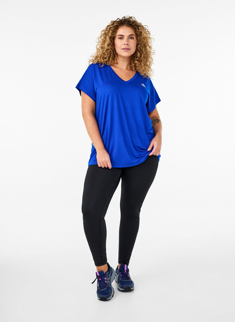 Losvallend sport T-shirt met V-hals, Blauw, Model image number 1