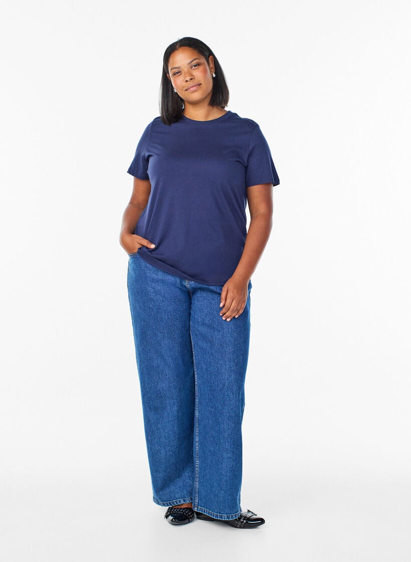 T-shirt basique en coton à col rond, Bleu, Model image number 1