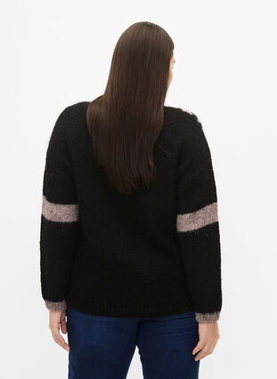 Pull en tricot avec des détails rayés, Black Comb, Model image number 1