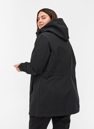 Veste softshell à capuche et taille ajustable, Black, Model image number 1