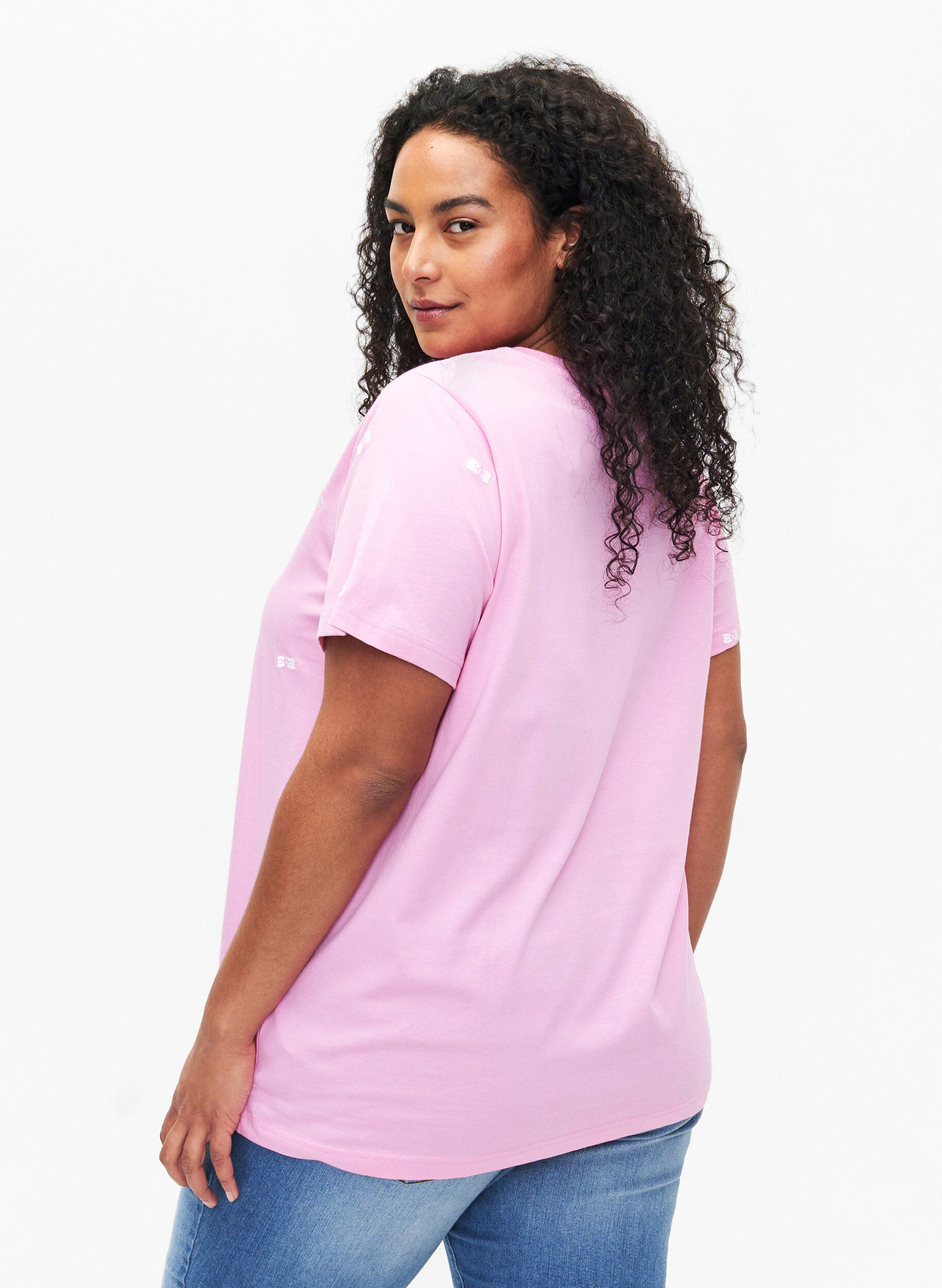 Zizzi T-shirt en coton biologique avec des n&oelig;uds, Roseb. W. Bow Emb., Model image number 1