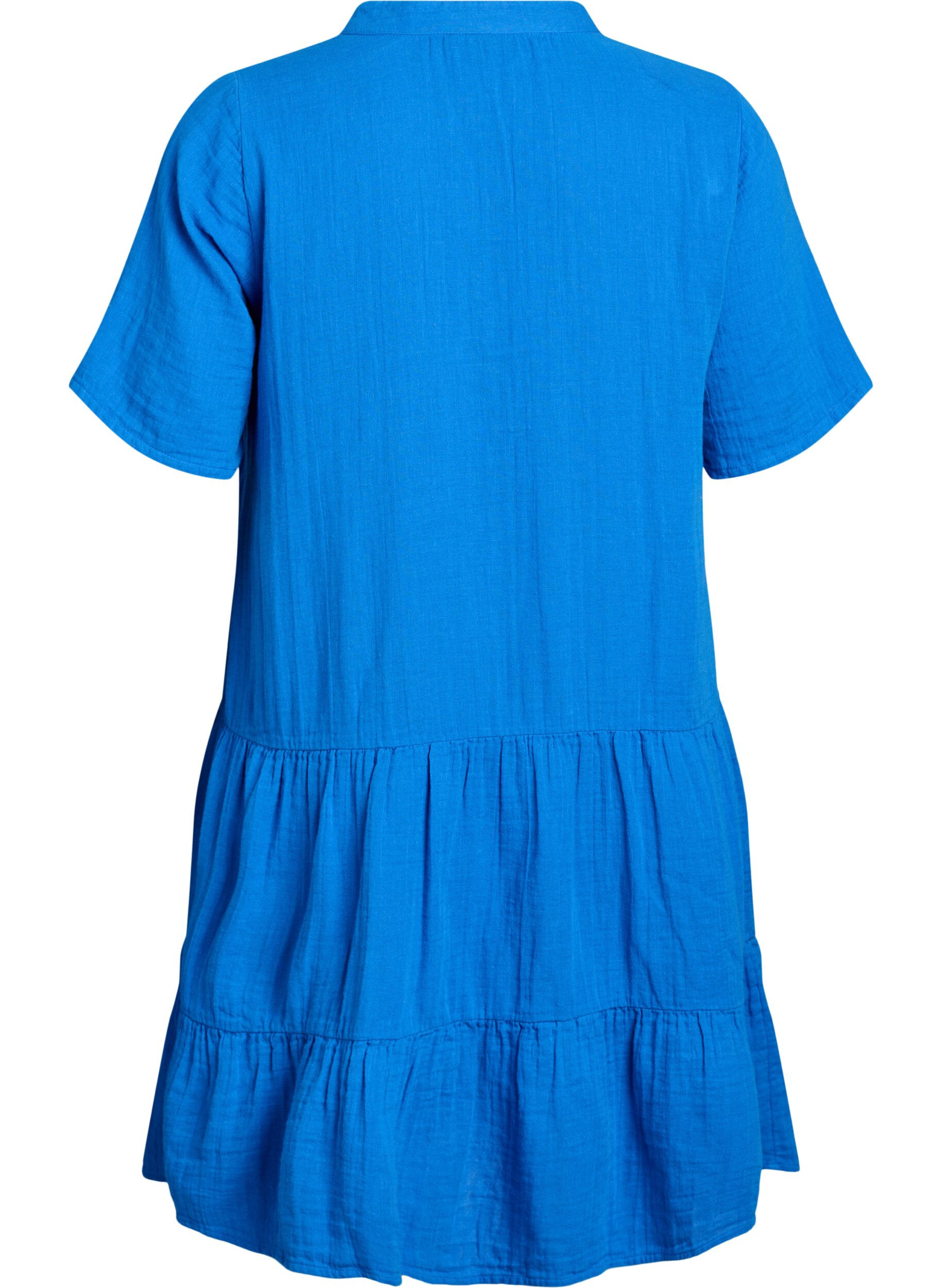 Zizzi Robe courte &eacute;vas&eacute;e en mousseline de coton, Bleu, Packshot image number 1