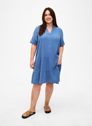 Robe à manches courtes en coton 100 %, Moonlight Blue, Model image number 2