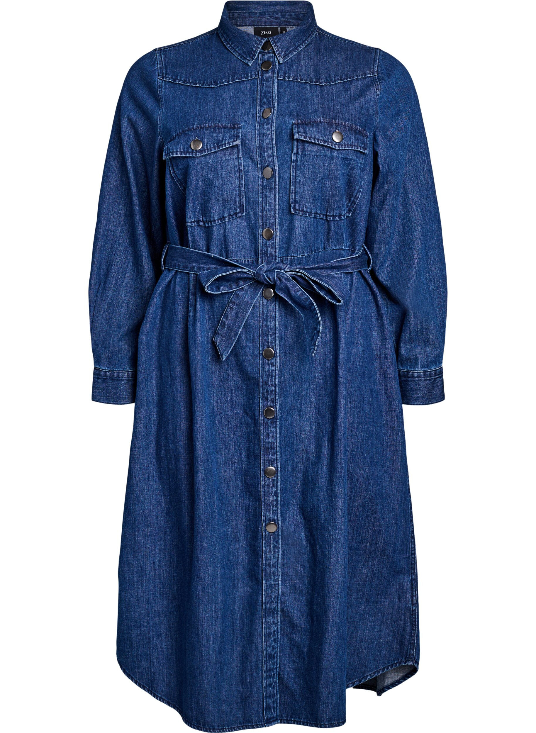 Zizzi Robe midi en jean avec ceinture &agrave; nouer, Bleu, Packshot image number 0
