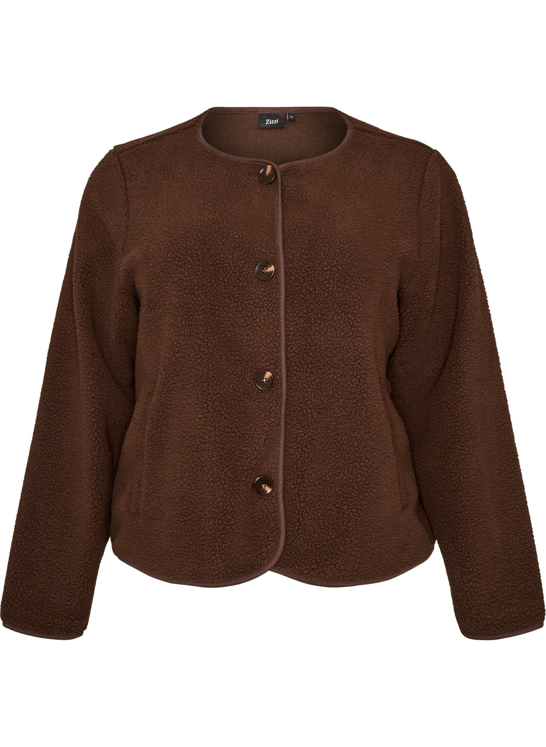 Veste teddy &agrave; col rond boutonn&eacute;e