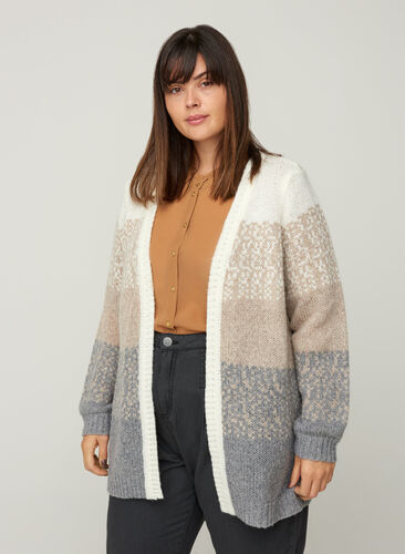 Cardigan en maille à rayures, Iron comb, Model image number 0