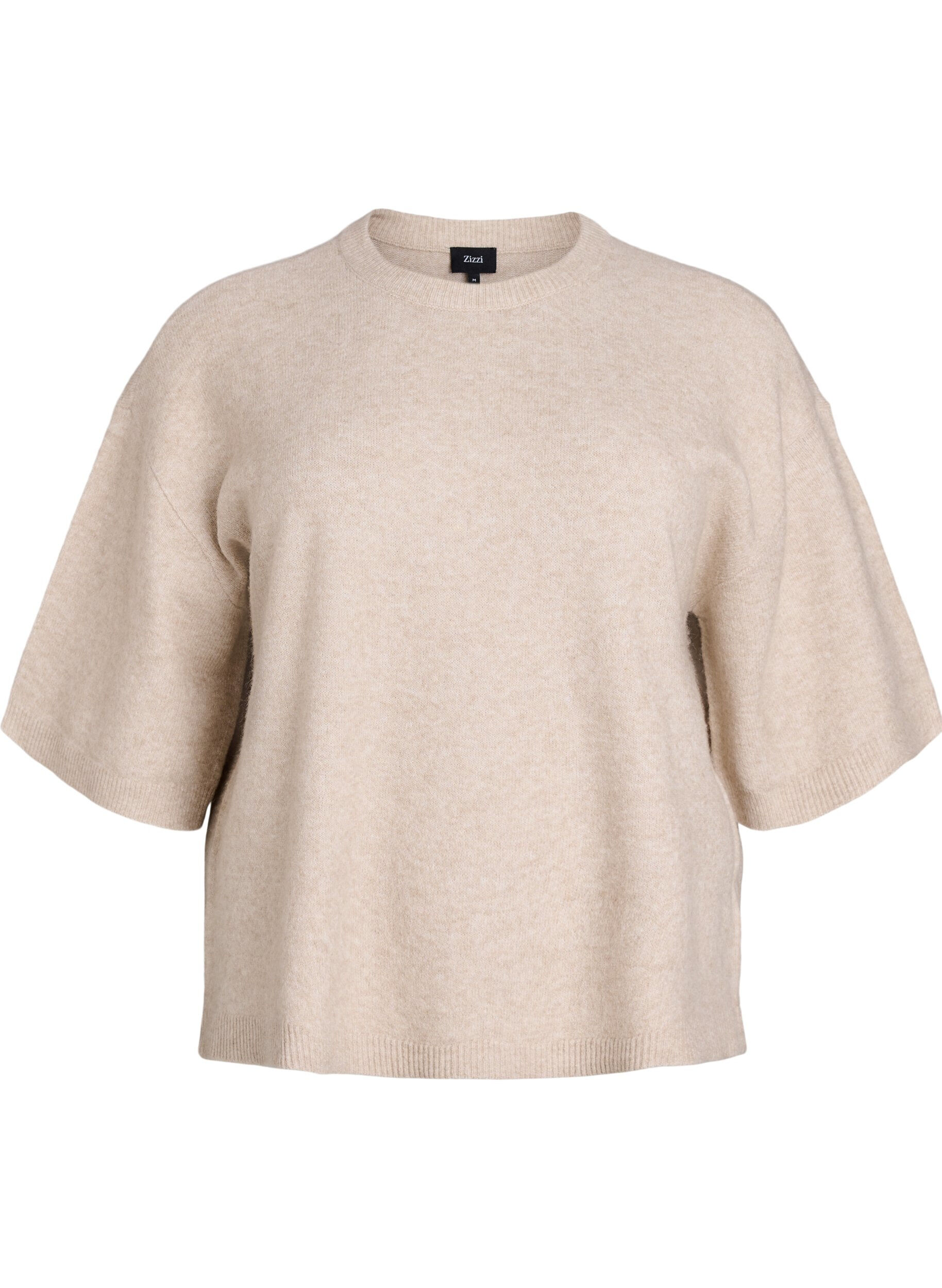 ZizziLos gebreide shirt met korte mouwen, Beige, Packshot image number 0