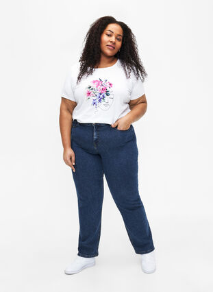 T-shirt en coton avec motifs de fleurs et de portrait, B. White Face Flower, Model image number 2