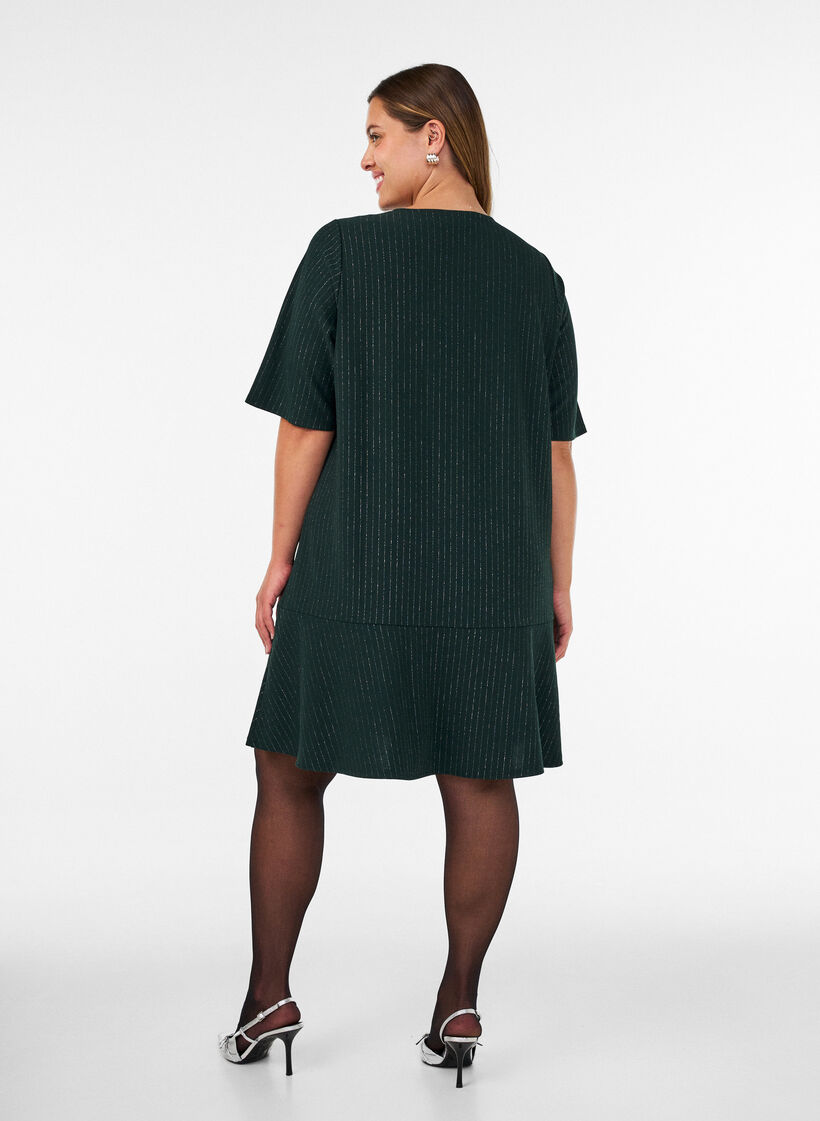 Korte A-lijnjurk met glitterstrepen, Groen, Model image number 2