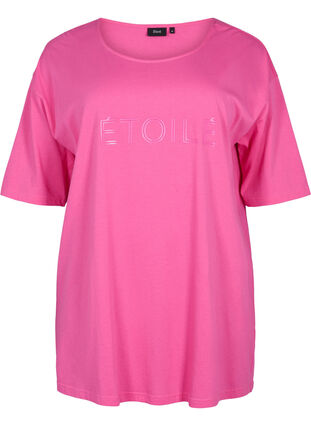 T-shirt oversize en coton avec imprimé, Shocking Pink ÉTOILÉ, Packshot image number 0