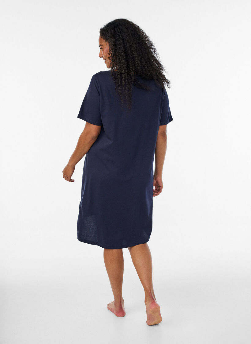 Chemise de nuit en coton biologique et &agrave; col en V, Bleu, Model image number 2