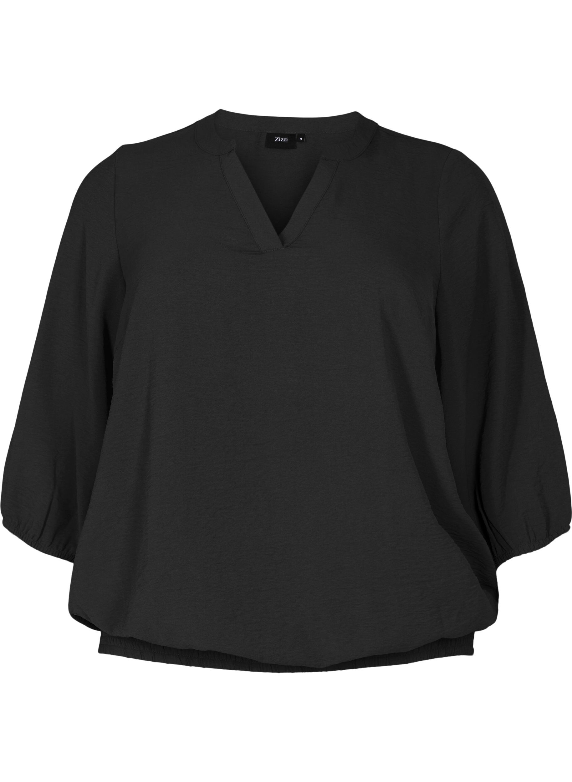 Zizzi Blouse &agrave; smocks et manches 3/4, Black, Packshot image number 0