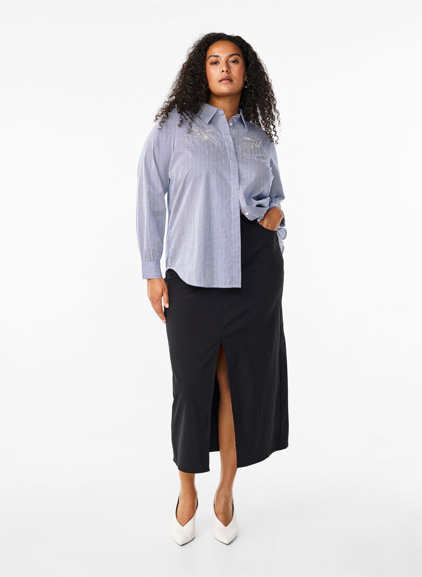 Chemise en coton biologique avec broderie de perles, Bleu, Model image number 1