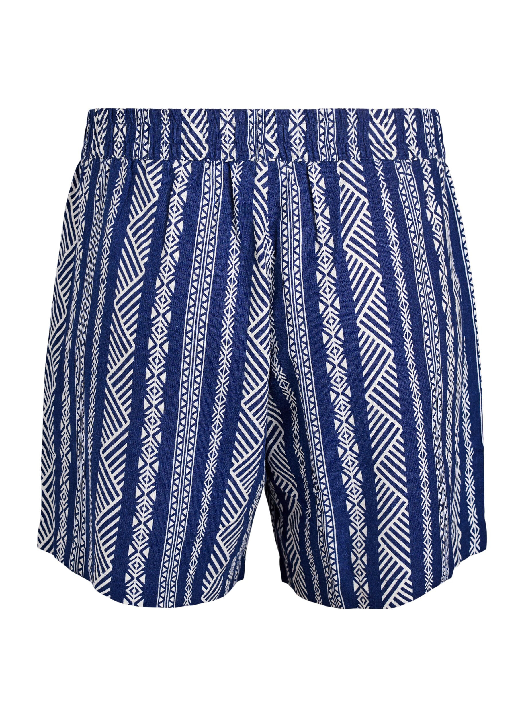 ZizziGestreepte korte broek van linnen en viscose, Blauw, Packshot image number 1