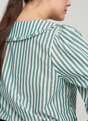 Gestreepte blouse in katoen, Green Stripe , Model image number 2