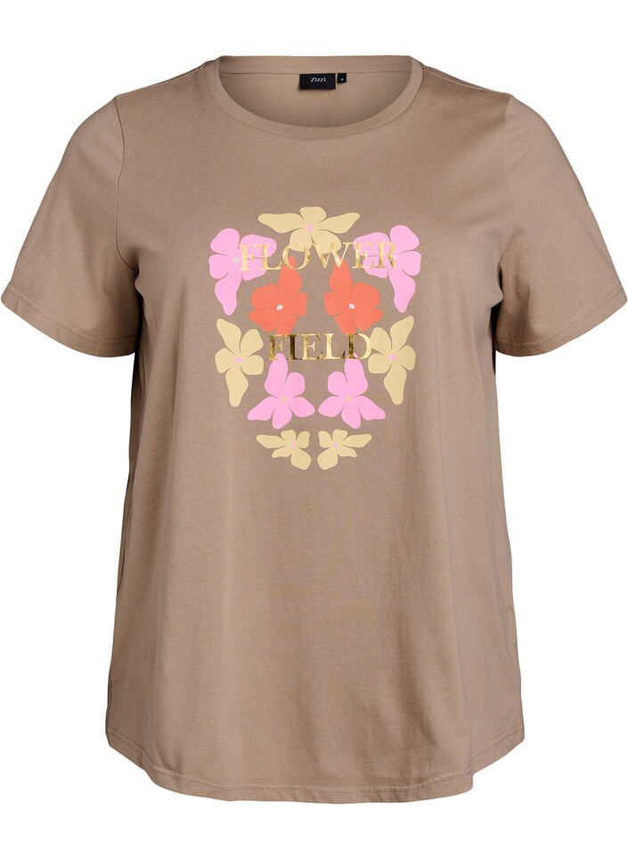 T-shirt avec détail imprimé floral, Beige, Packshot image number 0