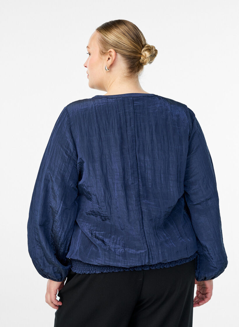 Blouse met V-hals en gekreukte textuur, Blauw, Model image number 2