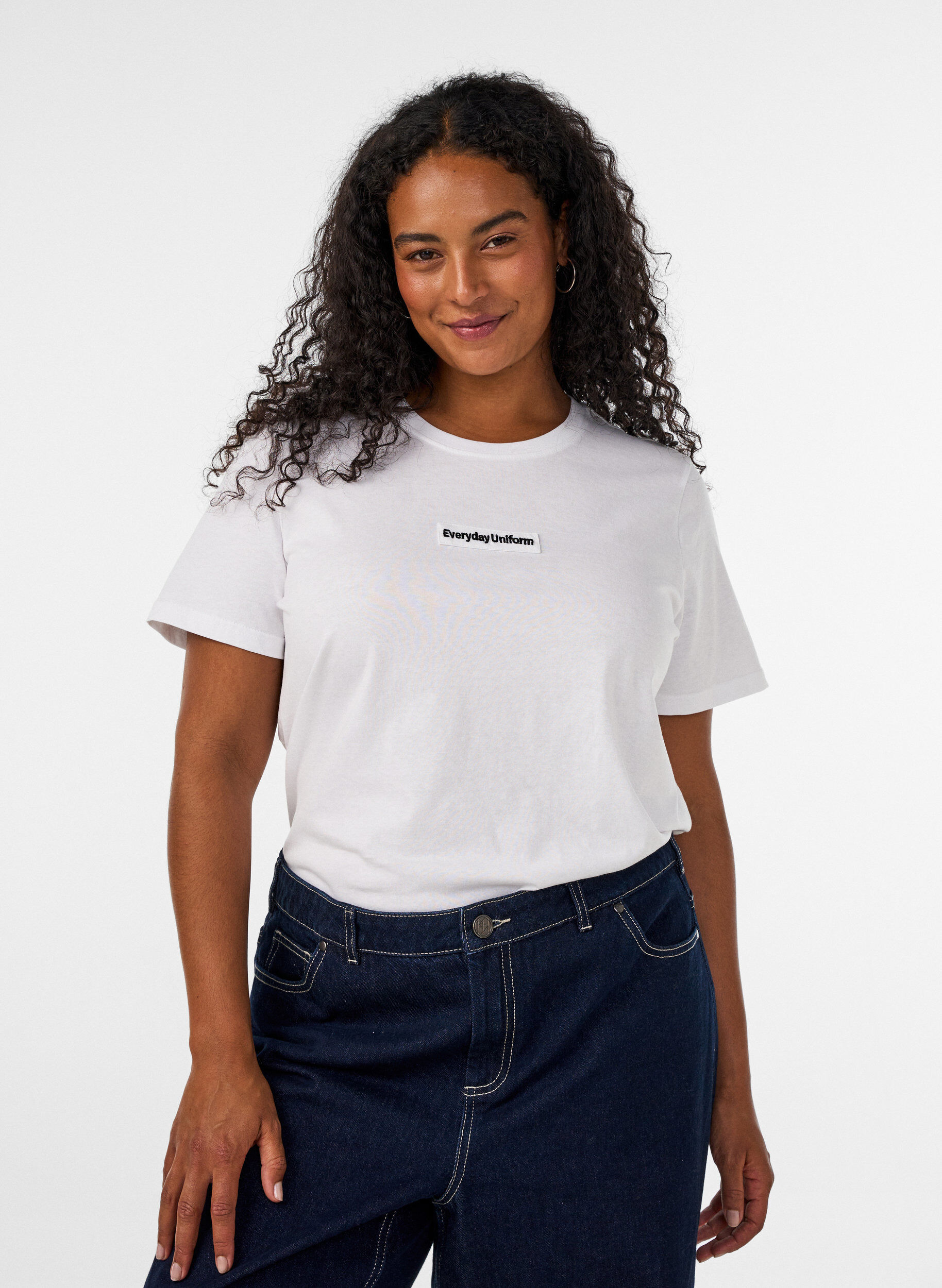 ZizziKatoenen T-shirt met tekstbadge, Wit, Model image number 0