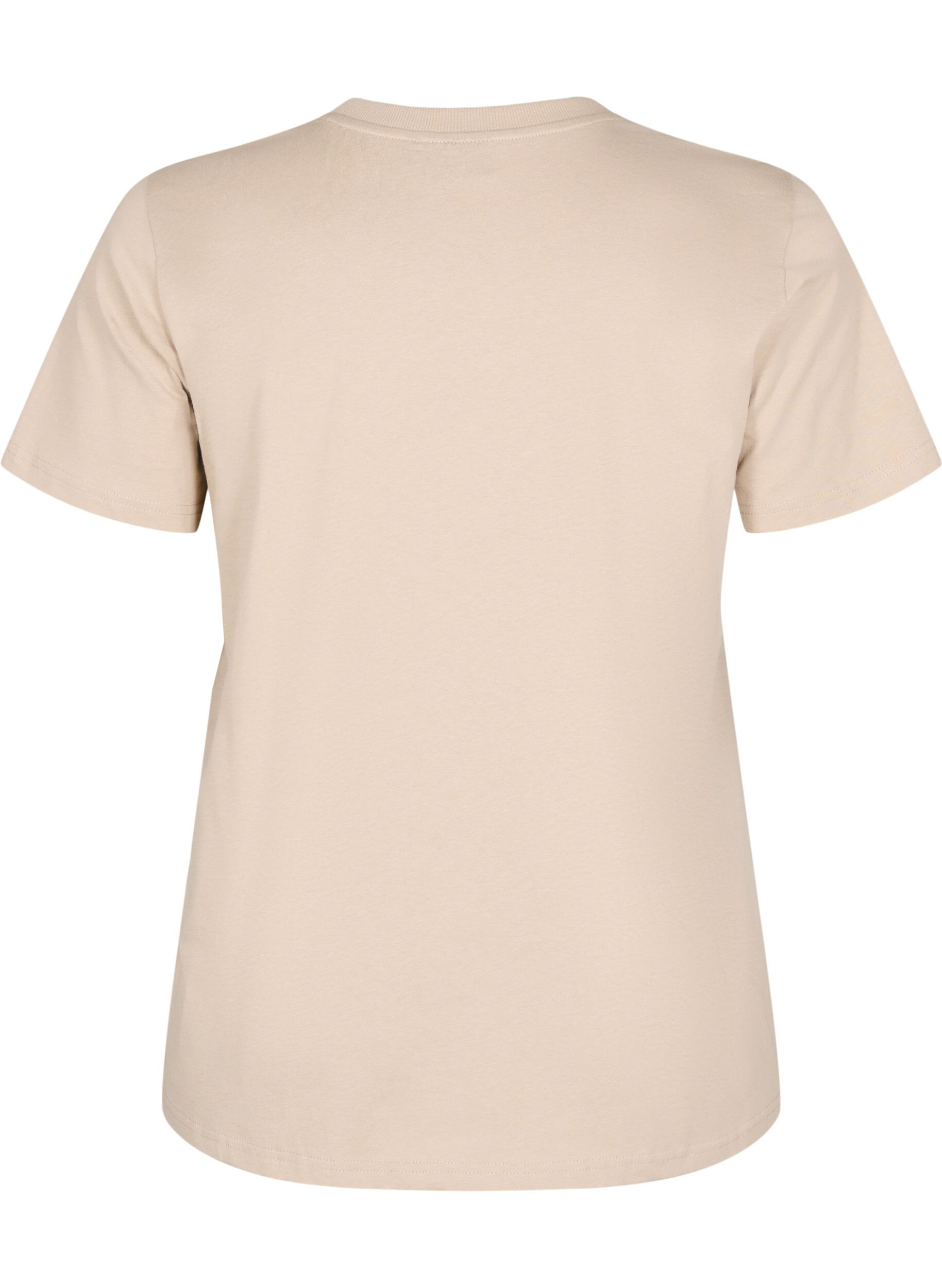 ZizziBasic katoenen T-shirt met ronde hals, Beige, Packshot image number 1